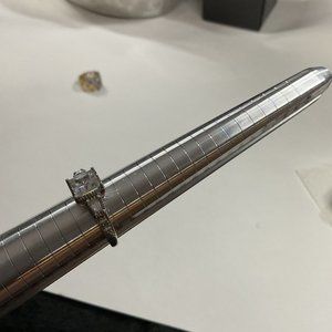 Sterling Silver and Cubic Zirconia Emerald Cut  Engagement Ring Sz 8 KL DESIGNS